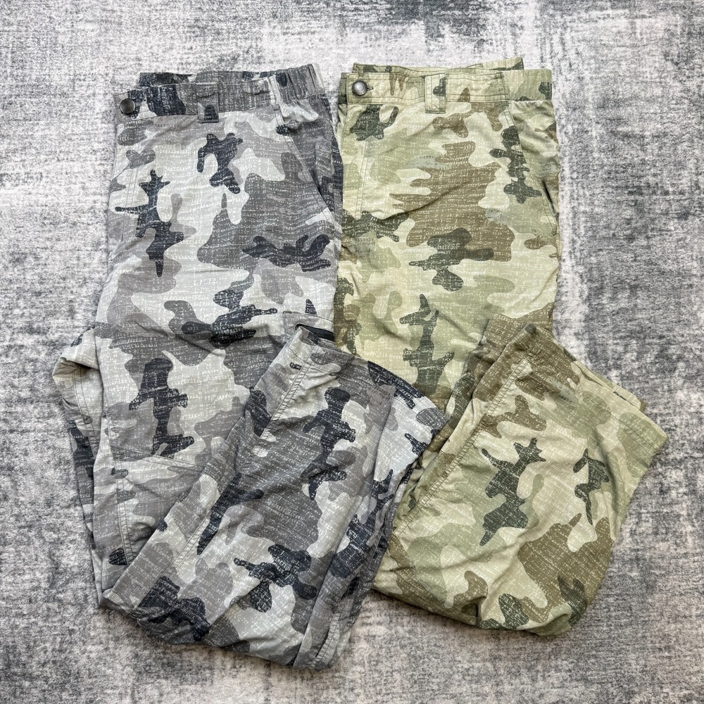 Columbia Cargo Pants Men 40x30 LOT OF 2 Camo Omni Shade UPF Fishing Hunt Outdoor